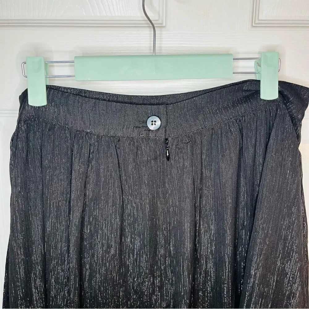 Modcloth Shimmering Rainfall Metallic Midi Skirt Tier Aline Black AU 12 US 8 NWT